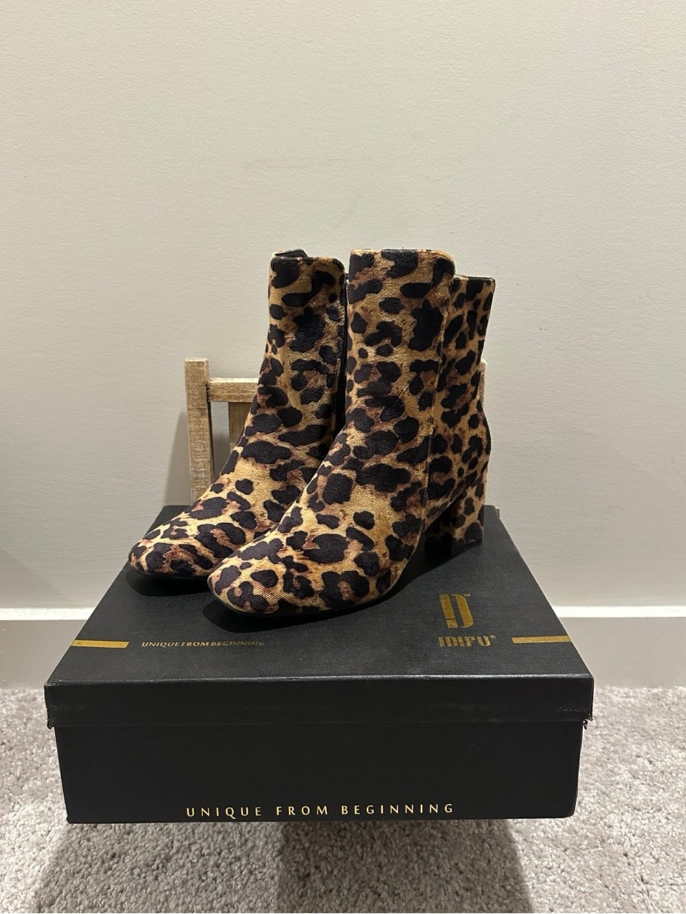 IDIFU Ada Leopard Cheetah Print Fashion Ankle Boots Booties Women's Sz 8.5 NEW